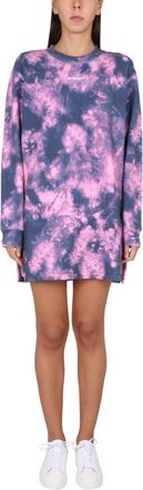 Off-white Pink Tie-Dye Crew Neck Mini Dress