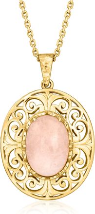 Ross-Simons Morganite Scroll Pendant Necklace in 18kt Gold Over Sterling