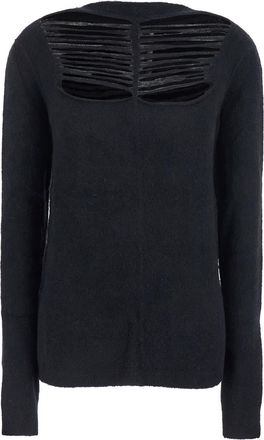 Rick Owens Black Sweater With Distressed Effect And Cut-out Details On The Front In Alpaca Blend Woman