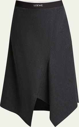 Loewe Logo Band Asymmetric Wool Cashmere Midi Skirt