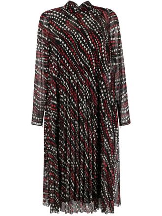 Red Valentino Abito plissettato con stampa - Nero