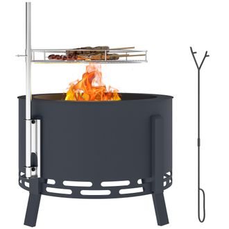 OUTSUNNY Portable Fire Pit - 58 cm Round Firepit with Grill Grate - Black | TJ Hughes