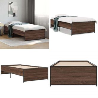vidaXL Giroletto Rovere Marrone 90x190 cm Legno Multistrato e Metallo - Letto in legno - Letto con gambe in metallo