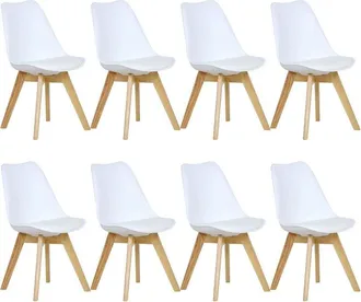 Woltu Set of 8 Faux Leather Chairs and Solid Wood Legs for Dining Room, Living Room and Kitchen Room - White