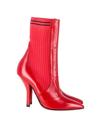 Fendi Pre-owned Womens Rockoko Stretch-Knit Sock Boots in Red Leather - Size EU 38
