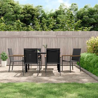 vidaXL Juego De Comedor Para Jard&iacute;n 7 Piezas Acero Y Textilene Negro Vidaxl
