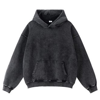 Generic Mens Oversized Hoodies Vintage Long Sleeve Hooded Sweatshirts Loose Fit Casual Solid Color Hoody Pullover Top with Ribbed Cuff Outdoor Workout Sport H