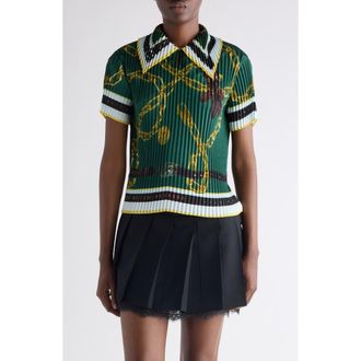 Acne Studios Chain Print Pleated Top in Green at Nordstrom, Size 10 Us