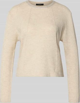 Oui Strickpullover aus Woll-Mix mit Ziersteinbesatz in Offwhite Melange, Größe 34