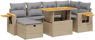 vidaXL Vidaxl - Set Sof&aacute;s De Jard&iacute;n 7 Piezas Y Cojines Rat&aacute;n Sint&eacute;tico Beige