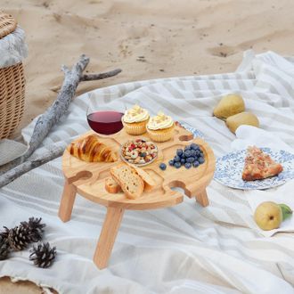 OEM Mesa Plegable De Madera Para Picnic Con Soporte Para Copas De Vino - Mesa Plegable Para Picnic - Mesa Peque&ntilde;a De Playa Para Jard&iacute;n, Viajes, Camping, P