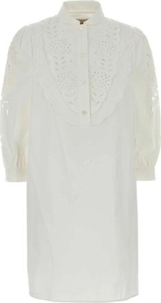 Valentino Garavani Bloemenapplicatie Katoenen Popeline Jurk - Dames - Shirt Kleedjes - Wit - XS - Katoen - Kleedjes