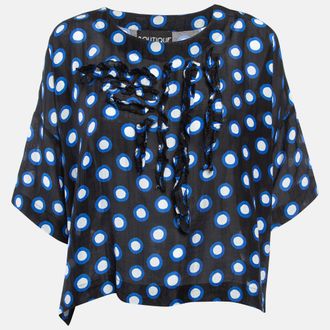 Moschino Boutique Moschino Black Dot Print Cotton Oversized Cropped Top