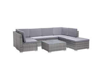 Concept Usine Conjunto de jard&iacute;n bajo de resina y acero gris de 8 plazas