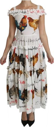 Dolce & Gabbana Elegante Haan Sheath Midi Jurk - Dames - Zomerkleedjes - Wit - XS - Katoen - Kleedjes
