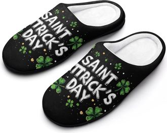 Generic St Shamrock Patricks Day Funny Mens Slippers Cotton Warm House Shoes Memory Foam Sandals Print Size 7-14