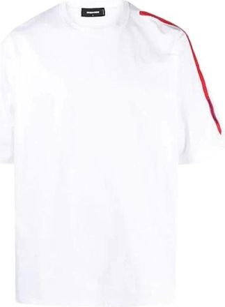 Dsquared2 T-shirt met korte mouwen en rode schouderband - Heren - T-shirts - Wit - L - Katoen - Tops