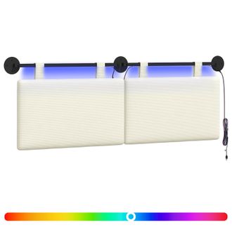 vidaXL Cabecero Colgante Con Luz Led Crema Tela De Pana Vidaxl