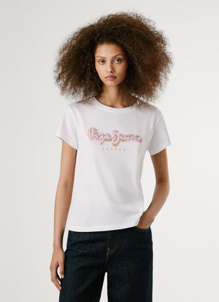 Pepe Jeans London T-Shirt PEPE JEANS BECKY, Damen, Gr. XL, weiss (wei&szlig;), Single Jersey, Obermaterial: 100% Baumwolle, bedruckt, slim fit, Rundhals, abgesteppte Kante, S