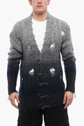 Off-white Cardigan In Lana Effetto Distressed Con Dettagli Perline Off-White