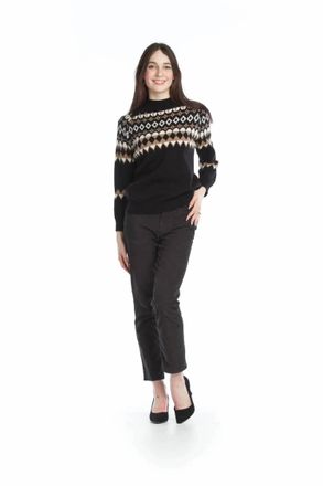 Papillon Fairisle Knit Mock Neck Sweater In Black