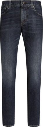 Dolce & Gabbana Jeans, Heren, Blauw, S, Logo Plaque Distressed Blauwe Jeans