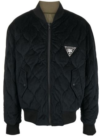 Versace Jeans Couture logo-patch quilted bomber jacket - men - Polyester - 48 - Black