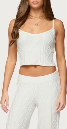 Edikted Louise Cable Stitch Crop Camisole in White at Nordstrom, Size X-Small
