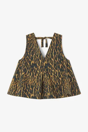 Ganni Green Leopard Cotton A-line Top - Size 34 Organic
