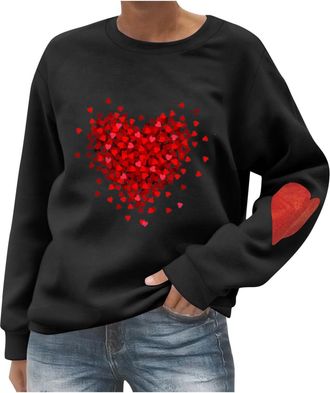 Generic Sweatshirts for Women UK Crew Neck Long Sleeve Tops Love Heart Graphic Valentines Day Shirts Ladies Casual Valentines Day Outfits Spring Clothes (UK, 