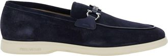 Ferragamo cosimo Blue Loafers With Metallic Hooks On The Front In Suede Man