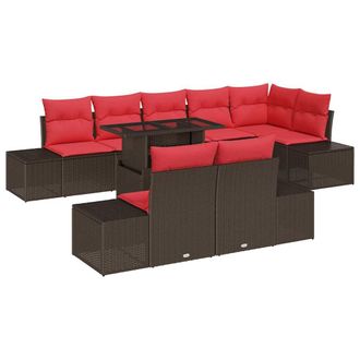 vidaXL Conjunto De Sof&aacute; De Jard&iacute;n 9 Uds. Marr&oacute;n Rat&aacute;n Sint&eacute;tico Vidaxl