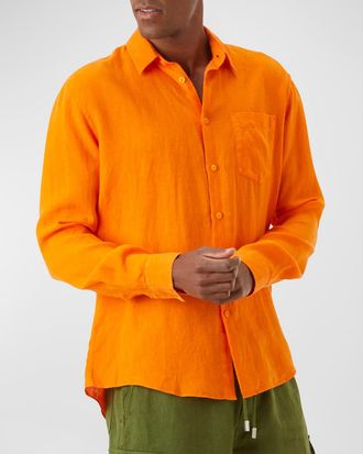 Vilebrequin Mens Caroubis Solid Linen Sport Shirt