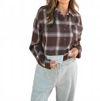 Vintage Havana Midnight Moon Flannel Top In Mocha Plaid