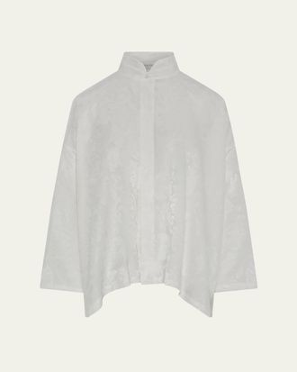Eskandar Wide A-Line Double Stand Collar Shirt - Mid Plus Length