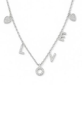 House of Frosted Elizabeth 14K White Gold Plate Sterling Silver White Topaz Love Necklace at Nordstrom Rack, Size 16