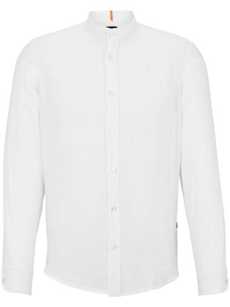 BOSS mandarin-collar linen shirt - men - Linen/Flax - S - White