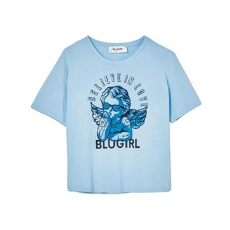 Blugirl T-Shirts, female, Blue, Size: 2XS Casual Cotton T-Shirt for Women