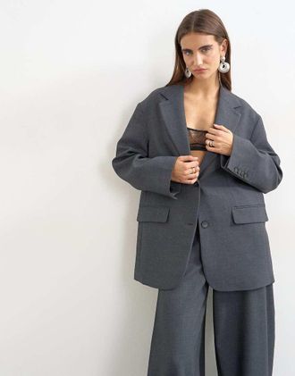 Topshop Blazer extra largo grigio in coordinato