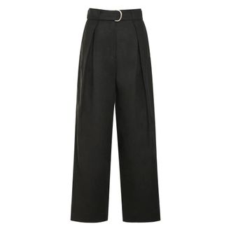 Max Mara Broeken, Dames, Zwart, M, Linnen, Jane Linen Wide Leg Broeken