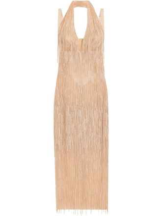 Dolce & Gabbana fringed midi dress - women - Silk/Polyester/Polyamide/Spandex/Elastane/Silk/Spandex/Elastane - 40 - Pink