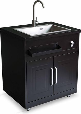 Oviala Mueble fregadero de 2 puertas para cocina exterior negro