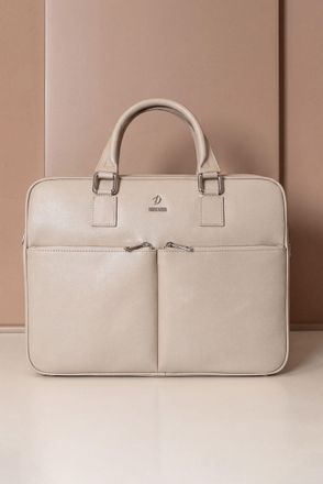 D'Arienzo Borsa Ventiquattrore in pelle di vitello crema saffiano doppia tasca DArienzo, Seleziona Taglia Unica, Colore Crema