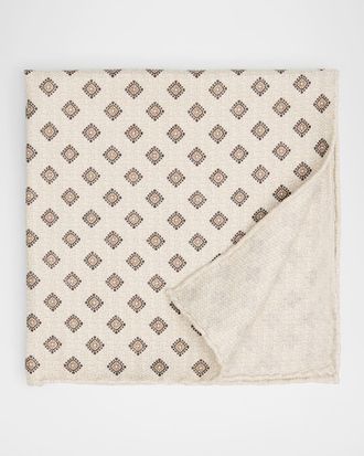 Brunello Cucinelli Mens Medallion-Print Silk Pocket Square