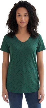 Roaman's Plus Size Cotton Ultimate V Neck Tee in Emerald Green Painted Dot at Nordstrom, Size Small