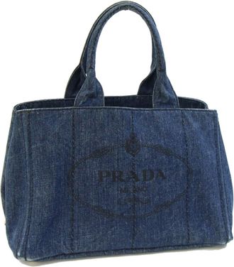 Prada Avio Blue Canapa Denim Handbag Tote Bag (Pre-Owned)