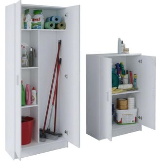 Dmora Set Mobili per Lavanderia Ornago, set Ripostiglio 4 Ripiani, 7 Vani, Apertura Battente, Bianco