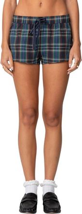 Edikted Cabin Plaid Cotton Blend Shorts in Green at Nordstrom, Size Small