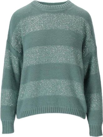 Max Mara Groene Mohair Trui met Ronde Hals - Dames - Ronde hals truien - Veelkleurig - S - Wol - Truien & Vesten
