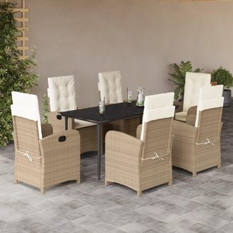 vidaXL Set Comedor De Jard&iacute;n 7 Pzas Con Cojines Rat&aacute;n Sint&eacute;tico Beige Vidaxl